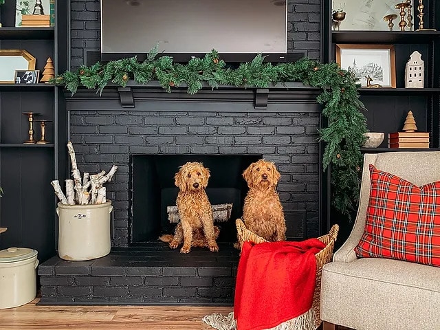 Black Fireplace with Painted Brick