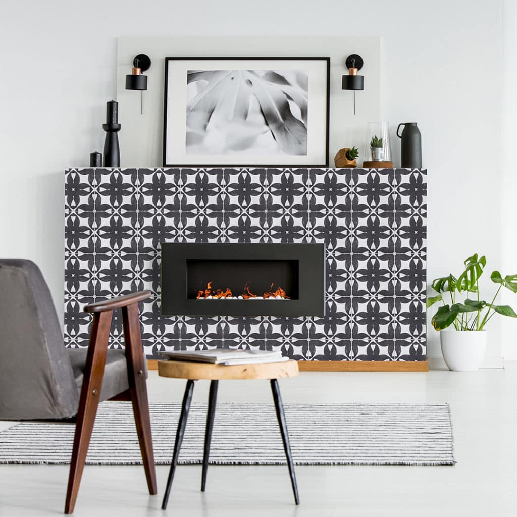 Black Tiles and Floral Designs