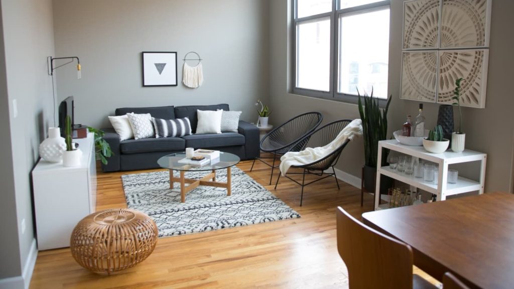 Light-Grey Living Room with Flat Trim