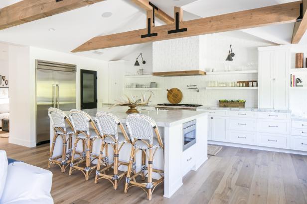 Open Kitchen with Long Wood Beam