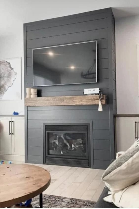 Wooden Black Shiplap Fireplace