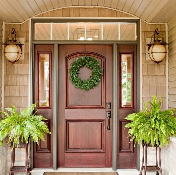 Woodgrain Front Door with Sidelight