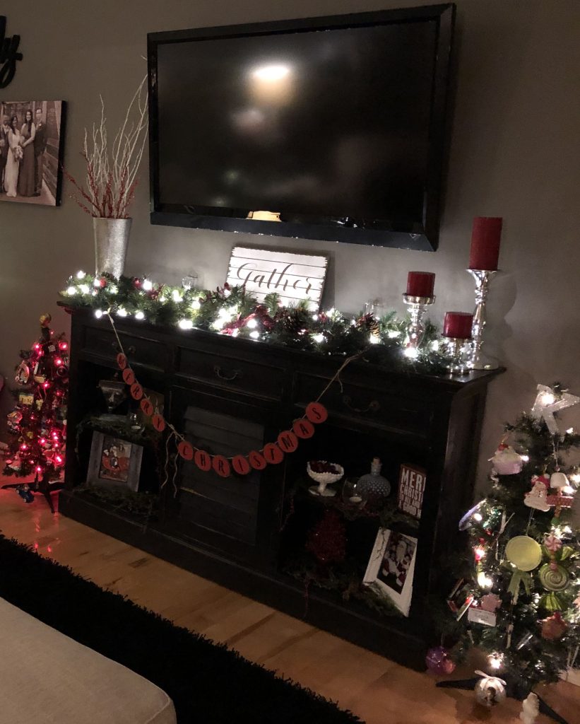 Neutral TV Stand Decor for Christmas
