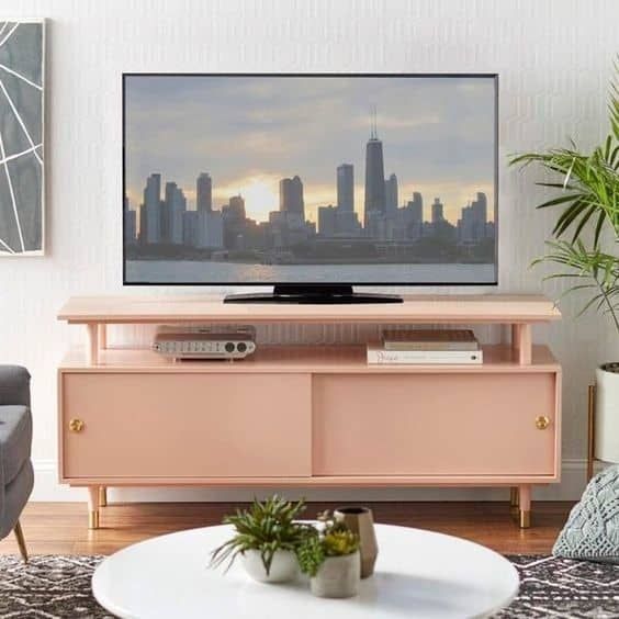 Peachy TV Unit Design for Living Room for a Punch of Color