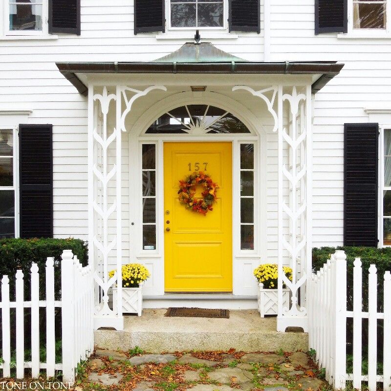 Vibrance of White House, Yellow Front Door & Black Trim