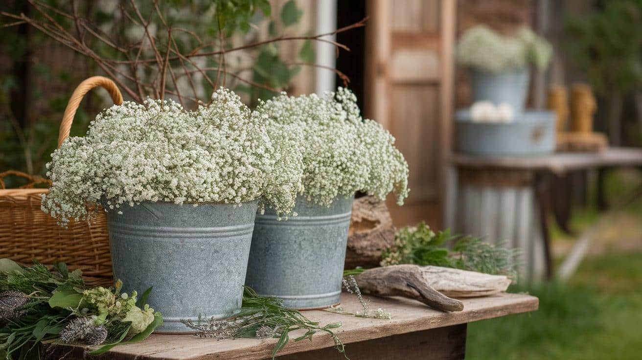 Babys_Breath_in_Rustic_Metal_Buckets