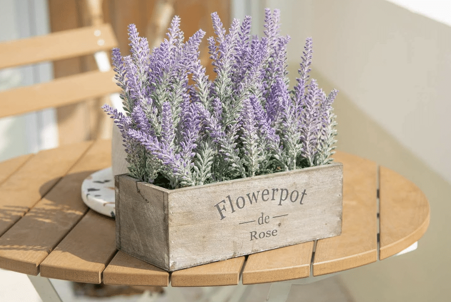 Fake_Lavender_Plant_in_Wooden_Box