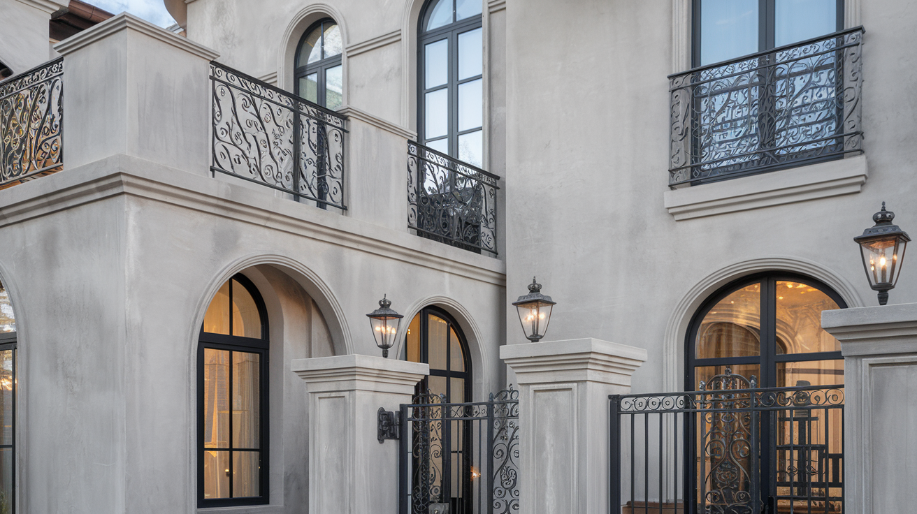 Grey_Stucco_Home_with_Black_Iron_Details