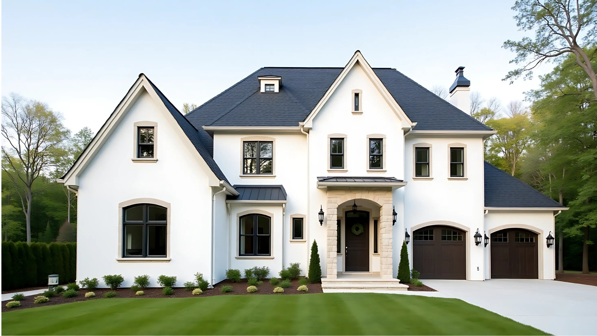 White_Stucco_Modern_Tudor_with_Limestone