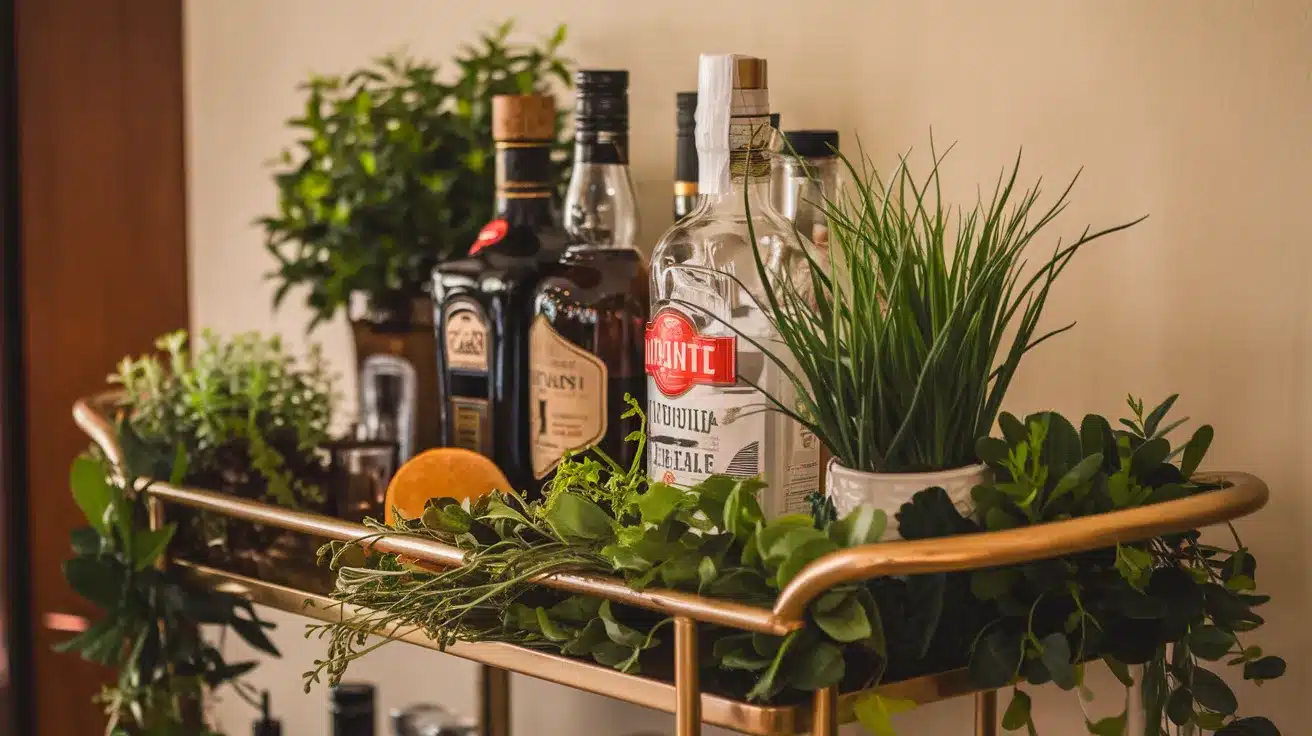 Greenery_Decorated_Bar_Cart