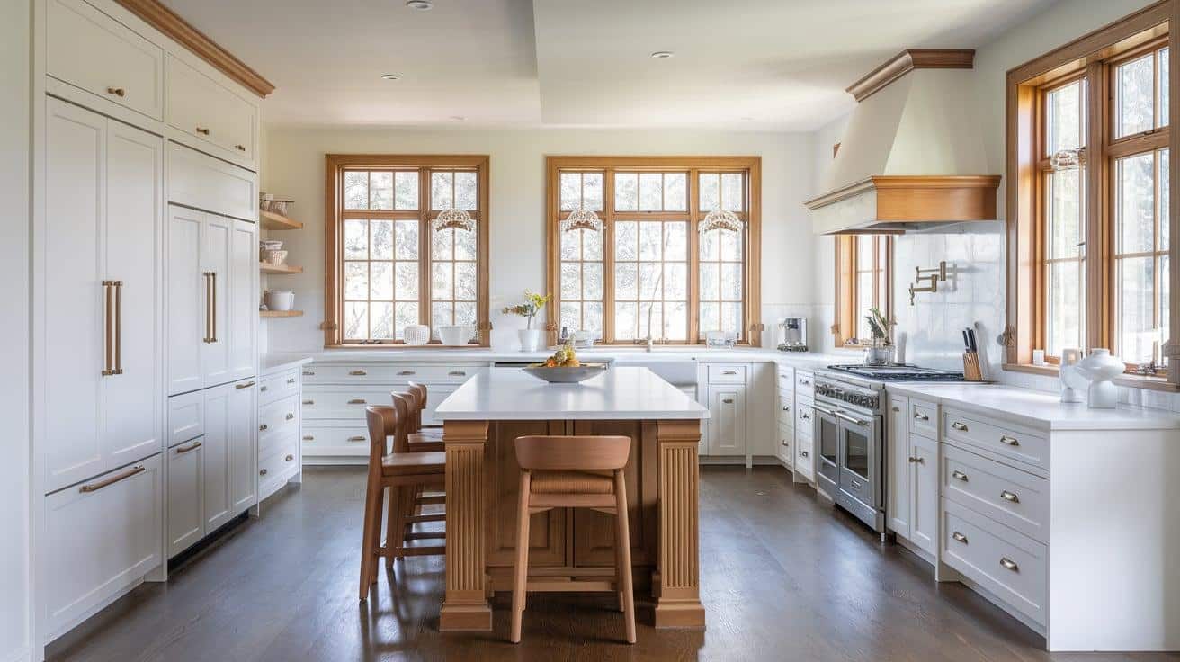 Kitchen-_White_Cabinetry_with_Wood-Trimmed_Islands_or_Windows