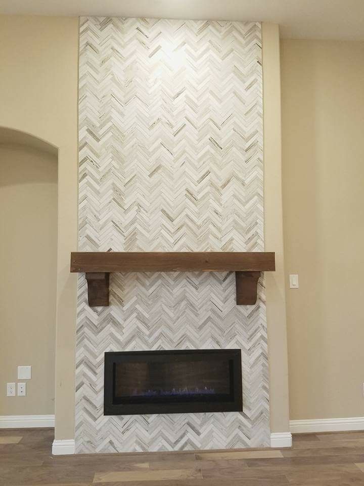 Herringbone Tile Fireplace