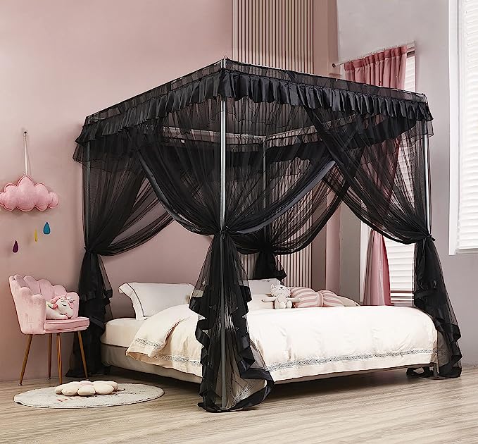 Black Cal King Canopy Bed with White Shiplap