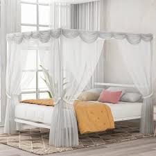 Gray and Ivory King Canopy Bed