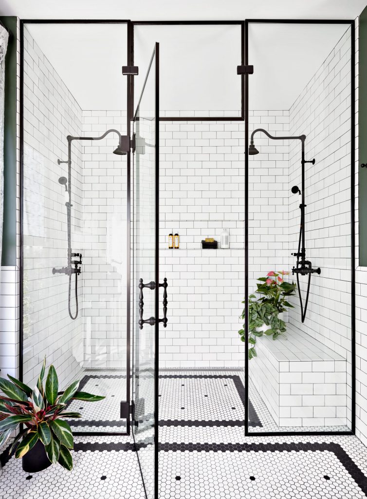 White Subway Tile in a Walk-In Shower