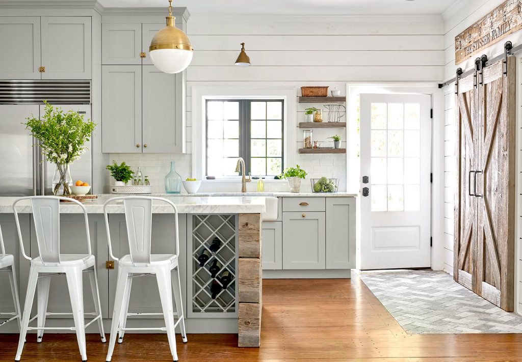 White Wainscoting on a Light Grey Wall with Ferns