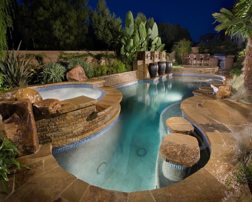 A Unique Above-Ground Pool with Stone Décor