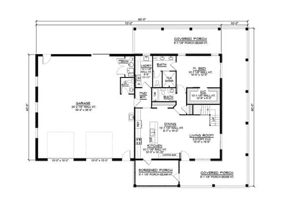 Barndominium Floor Plan with Coffee Bar