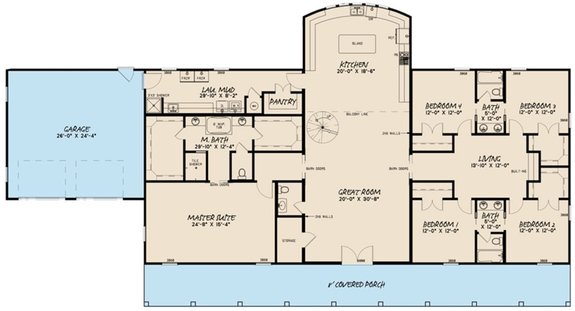 Barndominium Floor Plan with Covered Porch