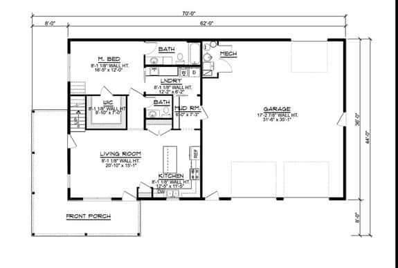 Barndominium Floor Plan with Wraparound Porch