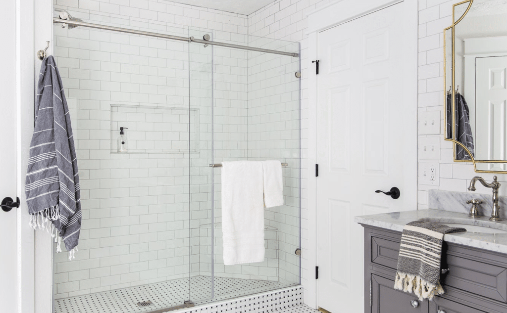 Black With White Tile Bathroom Shower Floor