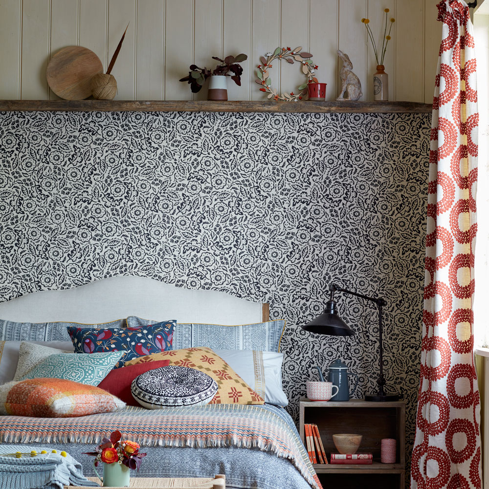 Board and Batten Bedroom Wall with Wallpaper