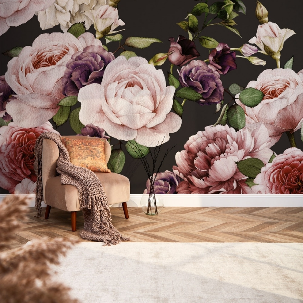 Floral Wallpaper and Dark Hardwood Floors