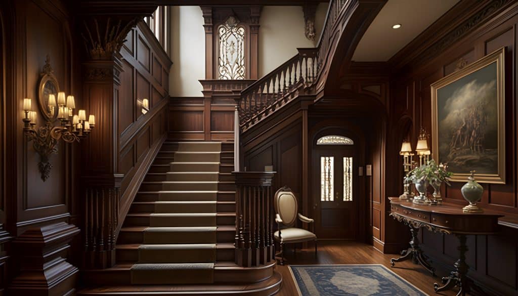 Grand Hardwood and Carpeted Staircase