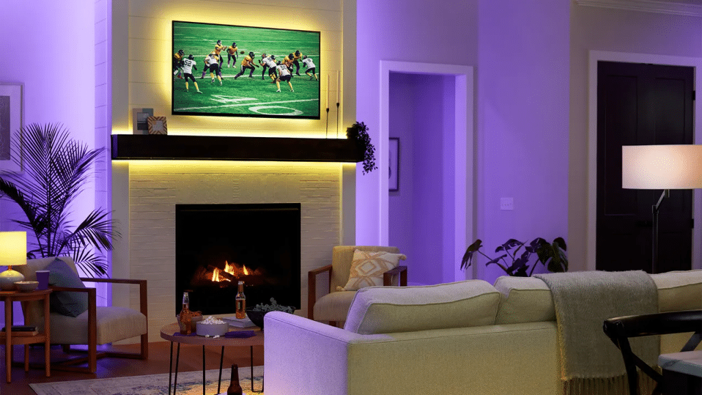 LED Strip Lighting Behind the TV and Fireplace.jpg