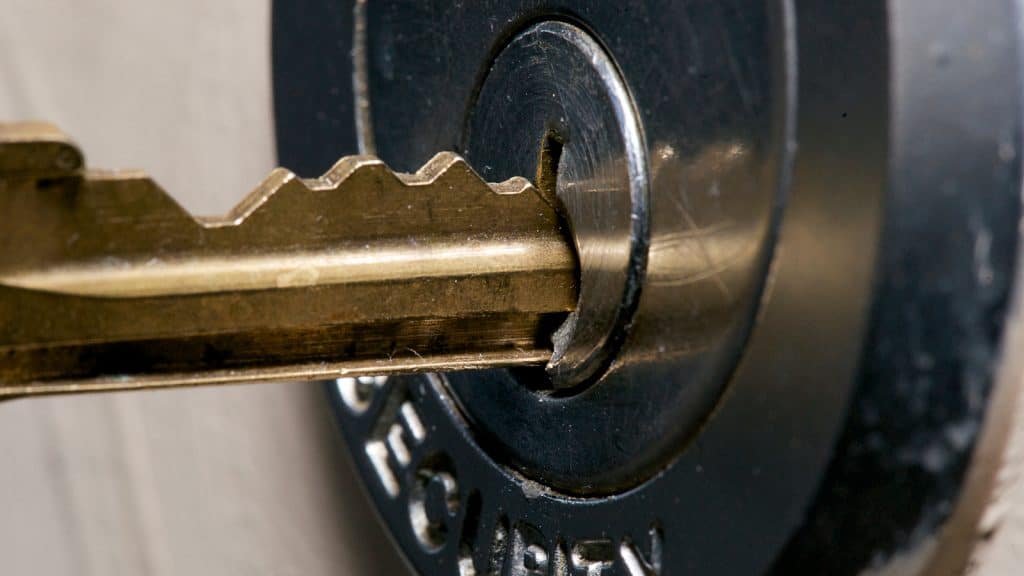 Close up of key in lock
