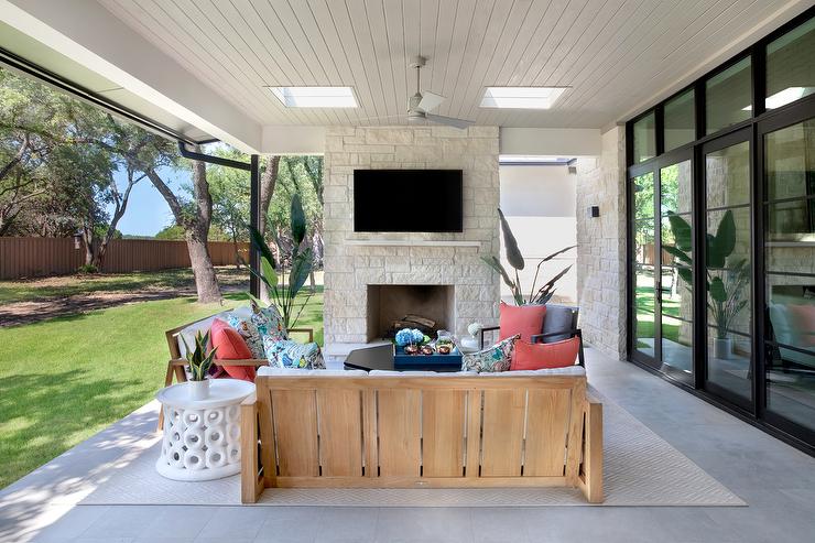 Patio Fireplace Wall with Outdoor TV