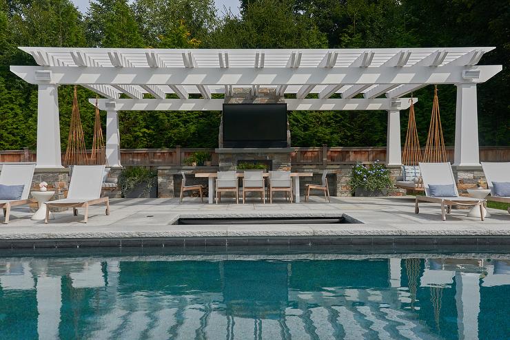 Poolside Fireplace Wall with TV