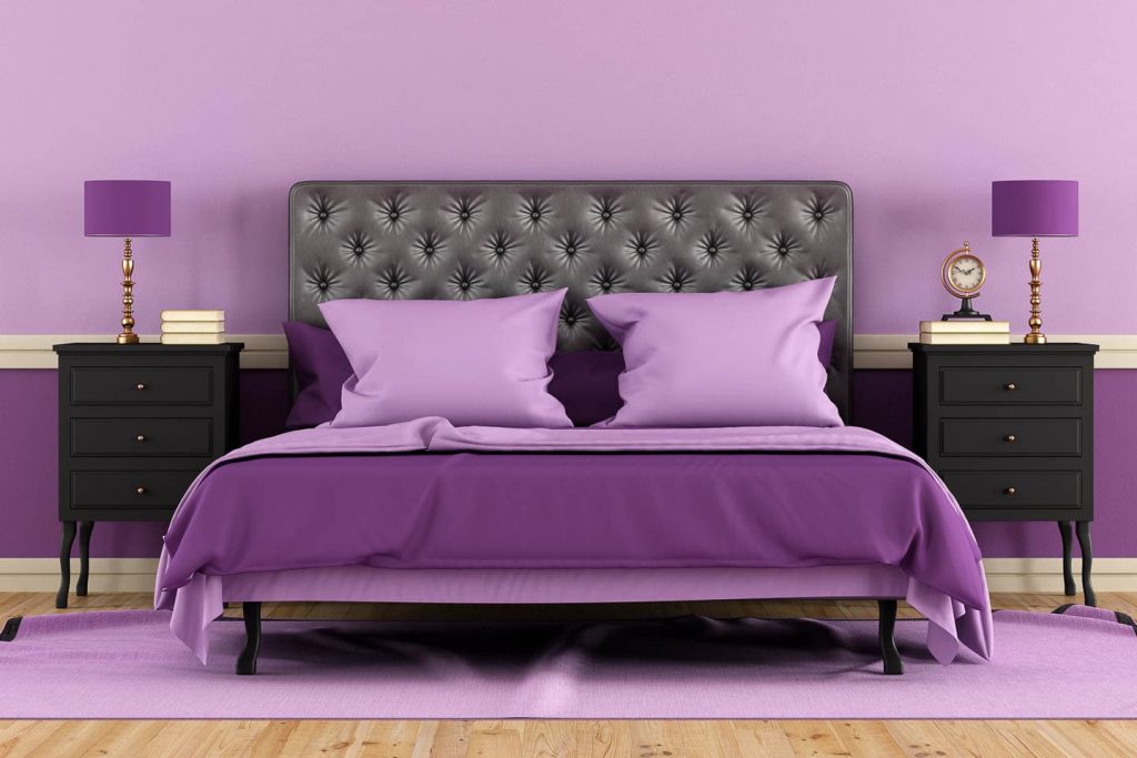 Purple Half-Wall Wood Paneling Ideas in a Bedroom