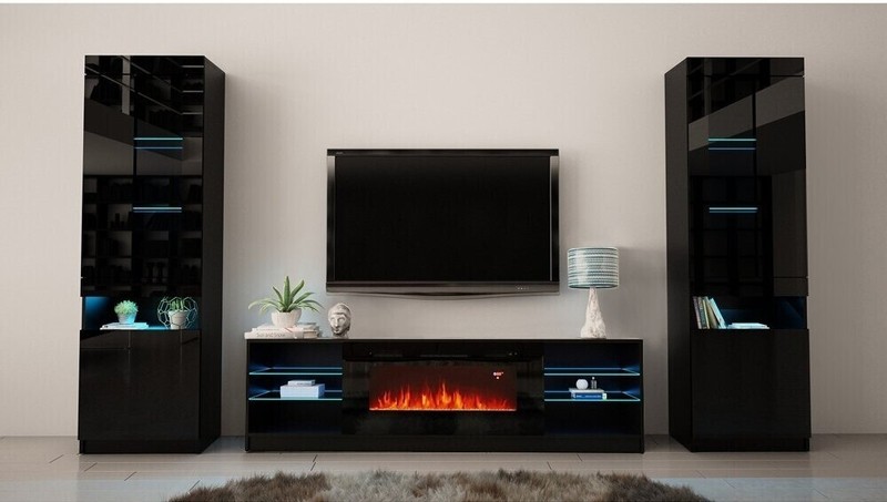Smooth Wall-Mounted Fireplace with Floating TV