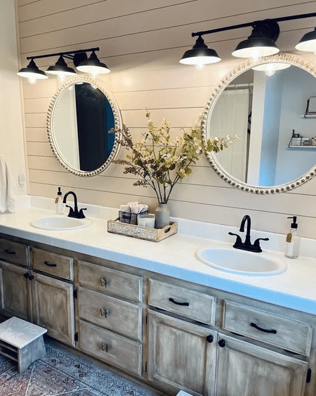 Vanity Lighting and Beaded Bathroom Mirror