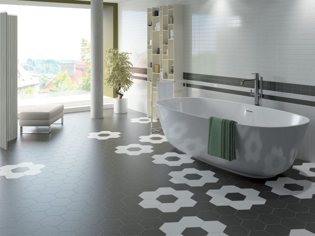White Hexagon Mosaic Bathroom Floor Tiles