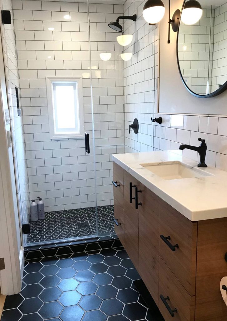 White Subway Tiles With Black Grout Shower