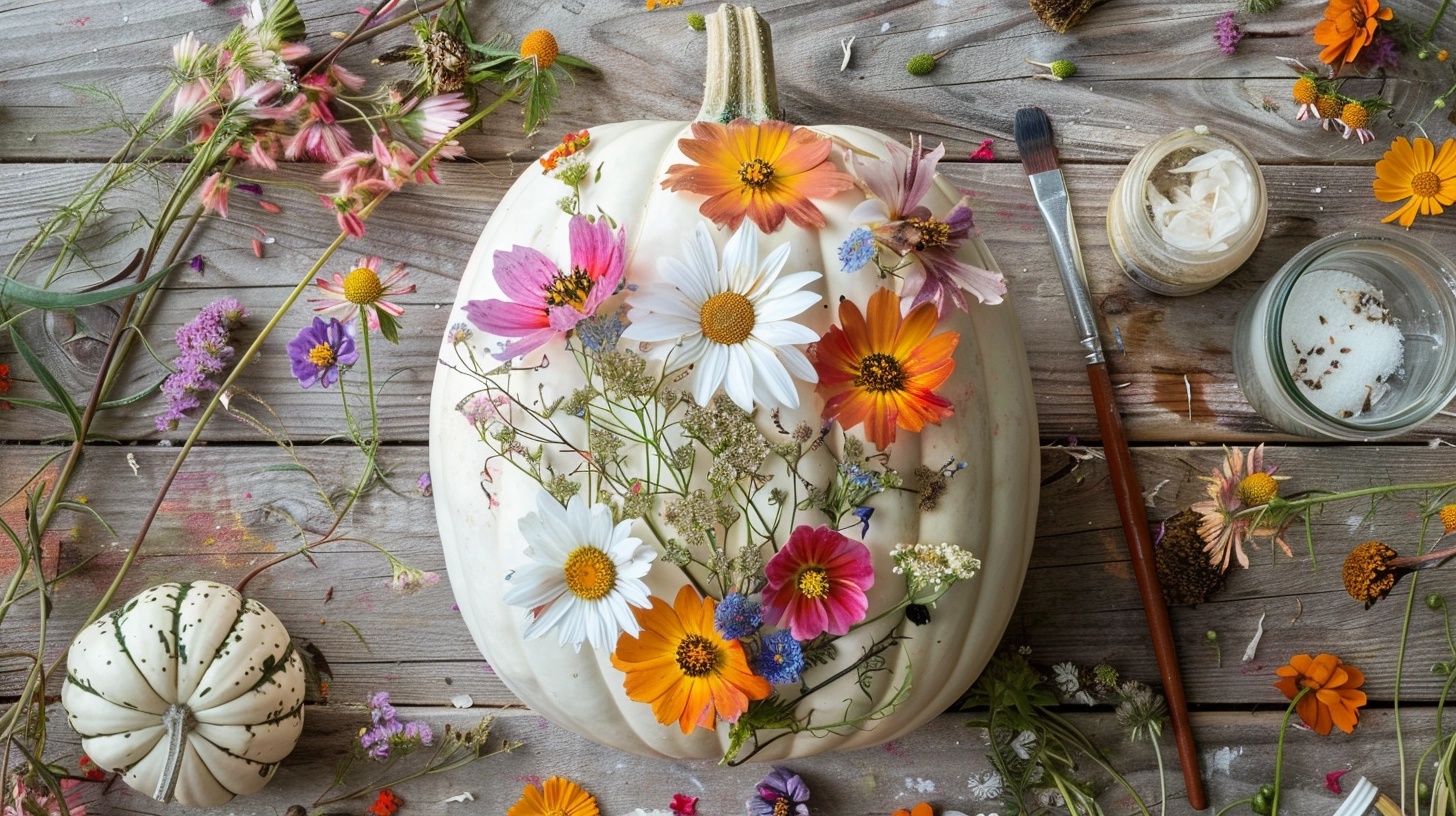 pressed flower pumpkin