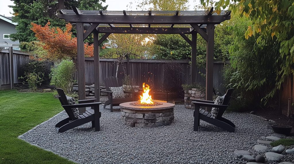 Pea Gravel With Pergola Fire Pit