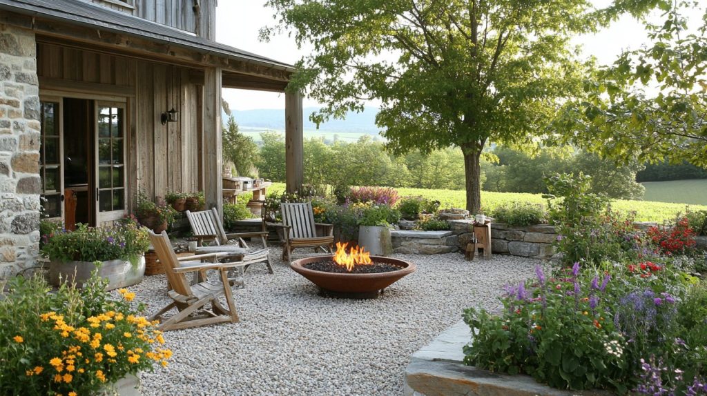 Gravel Patio With Wooden Accents