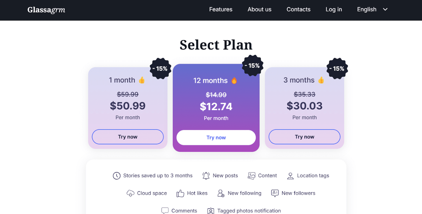 Creating an account with Glassagrm: subscription plans