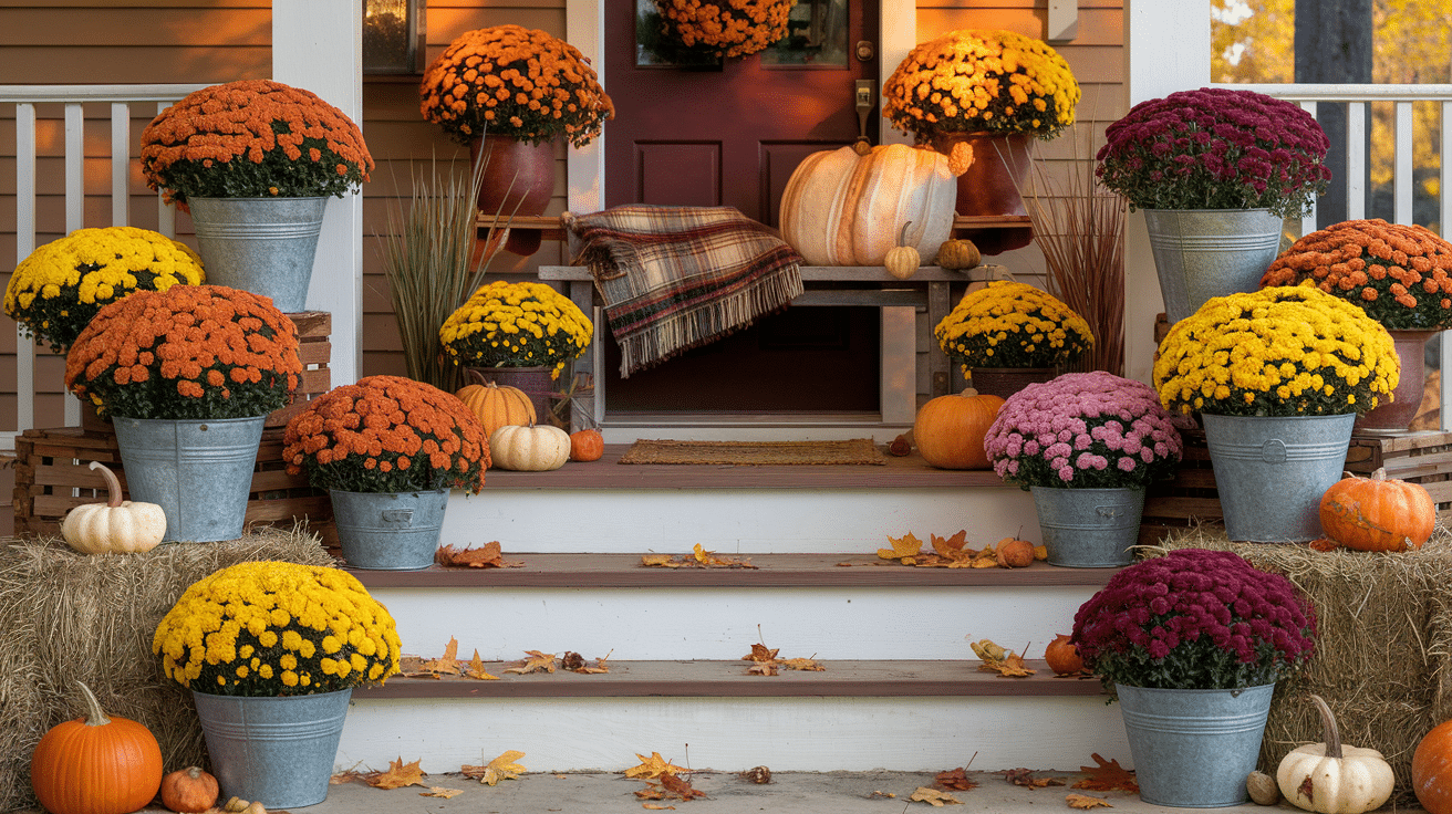 mums on front porch