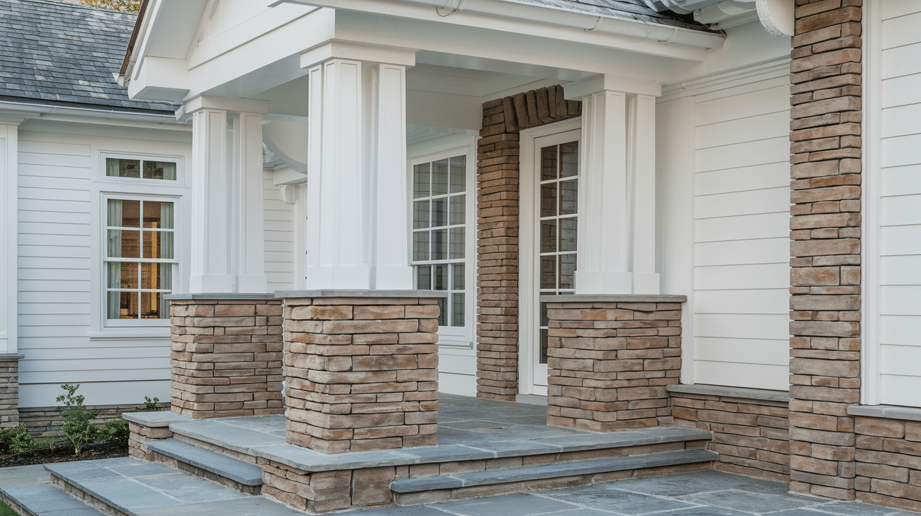 white house with stone accents