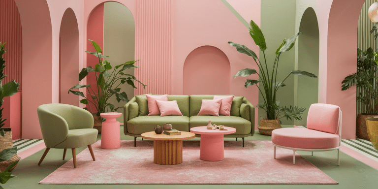 Stunning Ideas for a Green and Pink Living Room