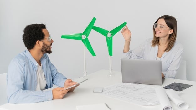 Man and woman working on energy innovations