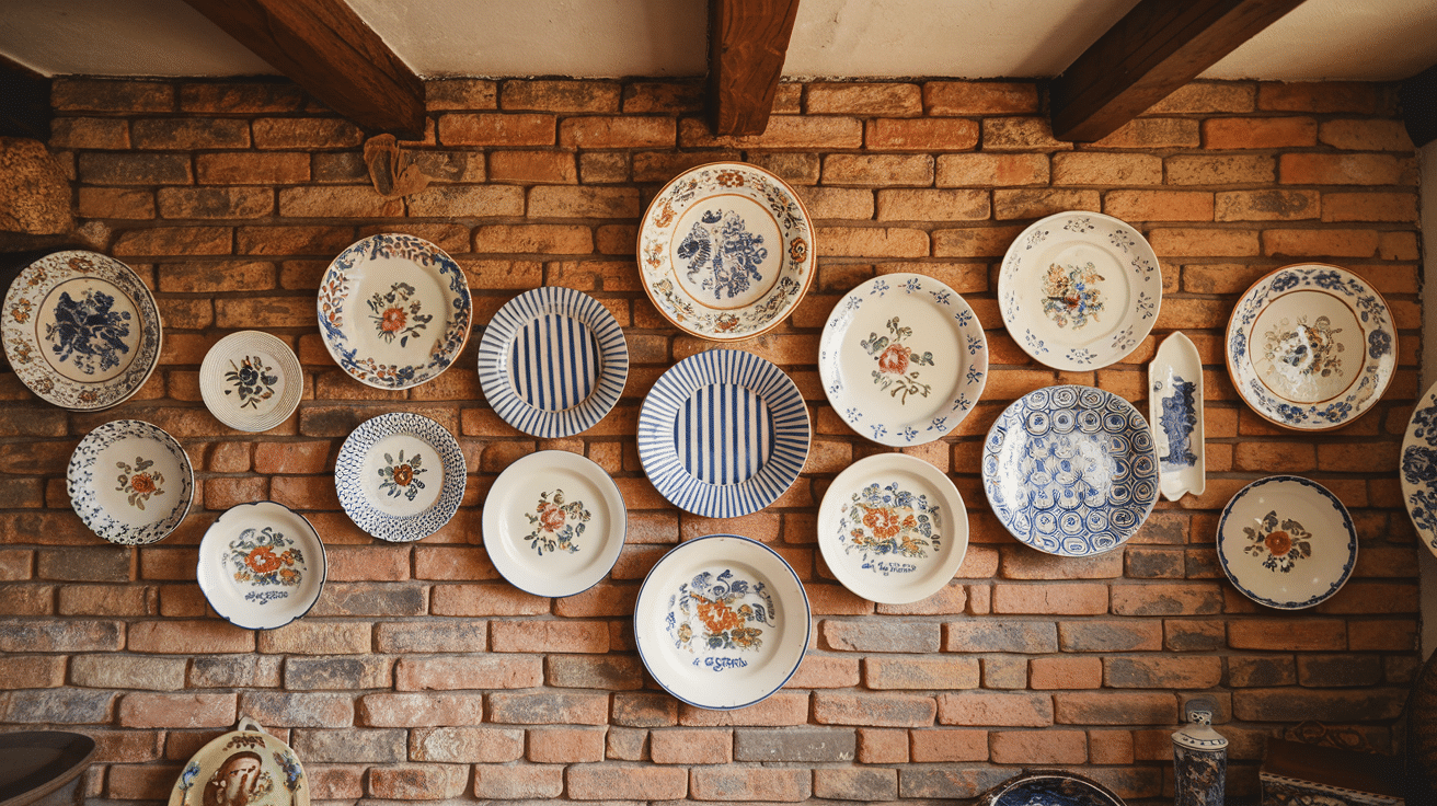 vintage plates on wall