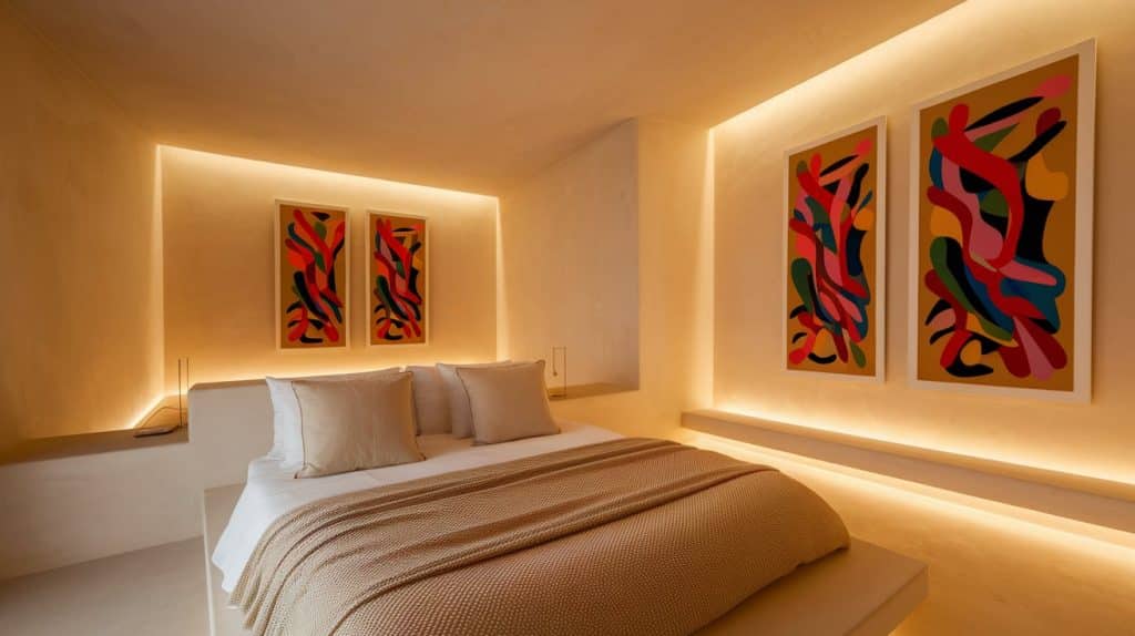 Beige Walls with Bold Colored Artworks