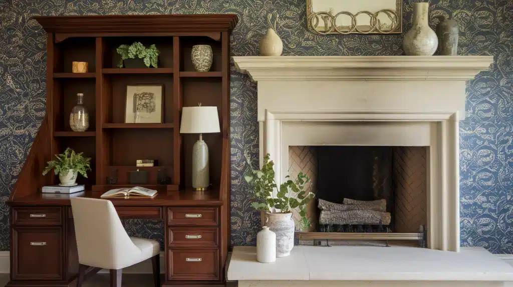 Desk Built Around a Fireplace or Architectural Feature
