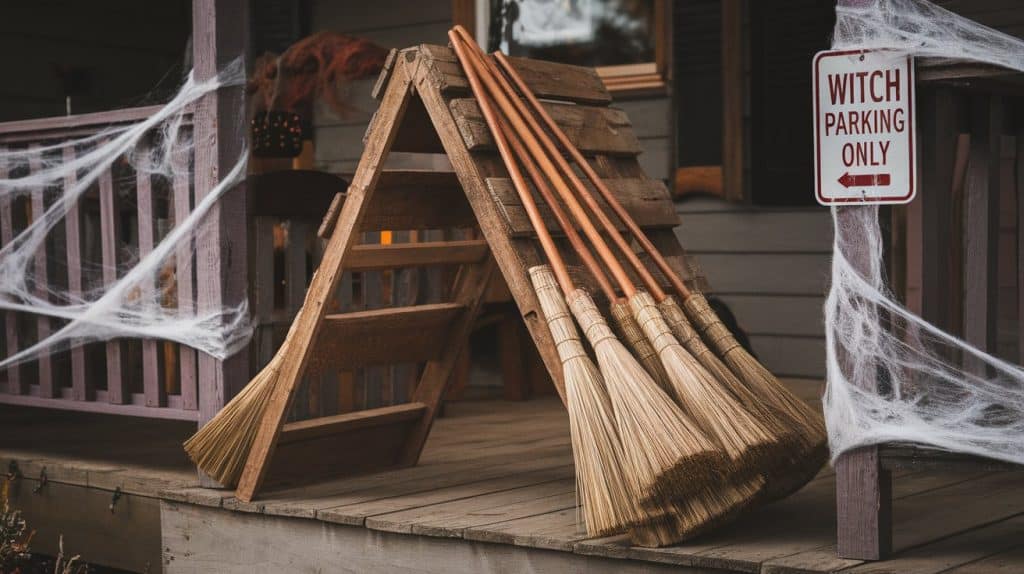 Rustic Witch’s Broom Stand 