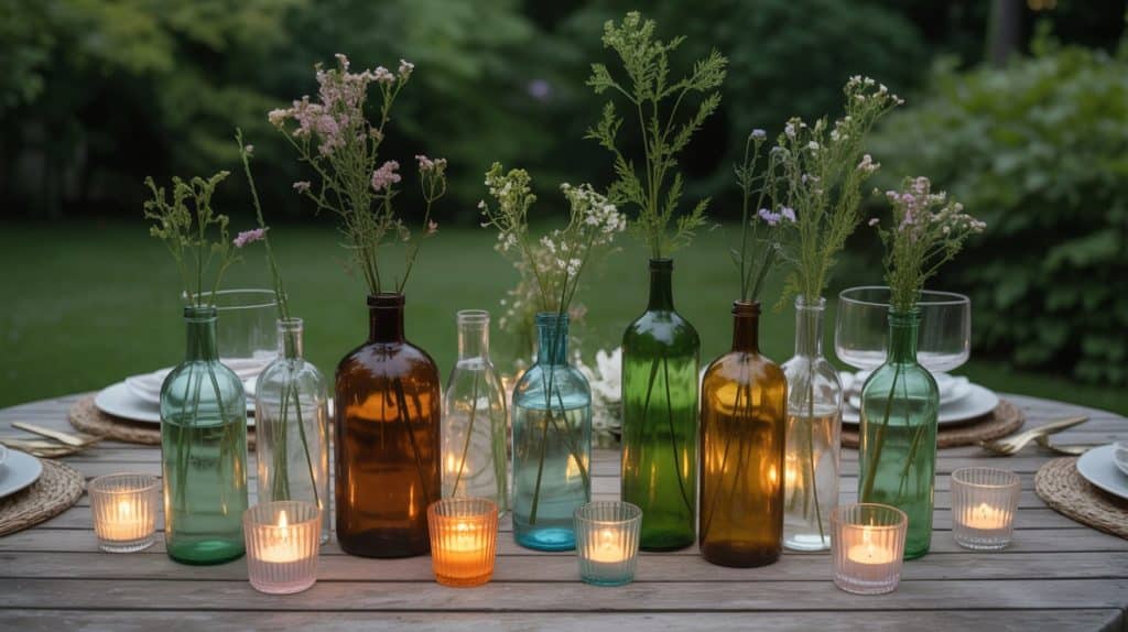 Vintage Bottle Centerpieces with Wildflowers